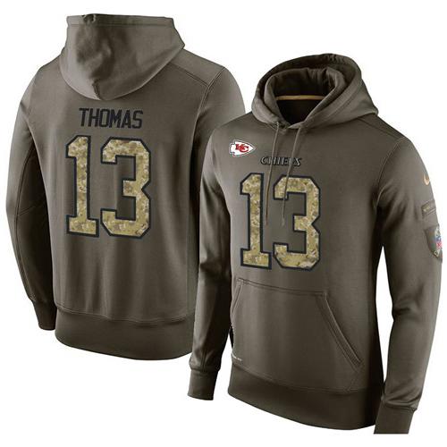 NFL Men's Nike Kansas City Chiefs #13 De'Anthony Thomas Stitched Green Olive Salute To Service KO Performance Hoodie